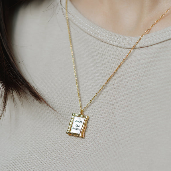 Gold Trust The Process Frame Necklace